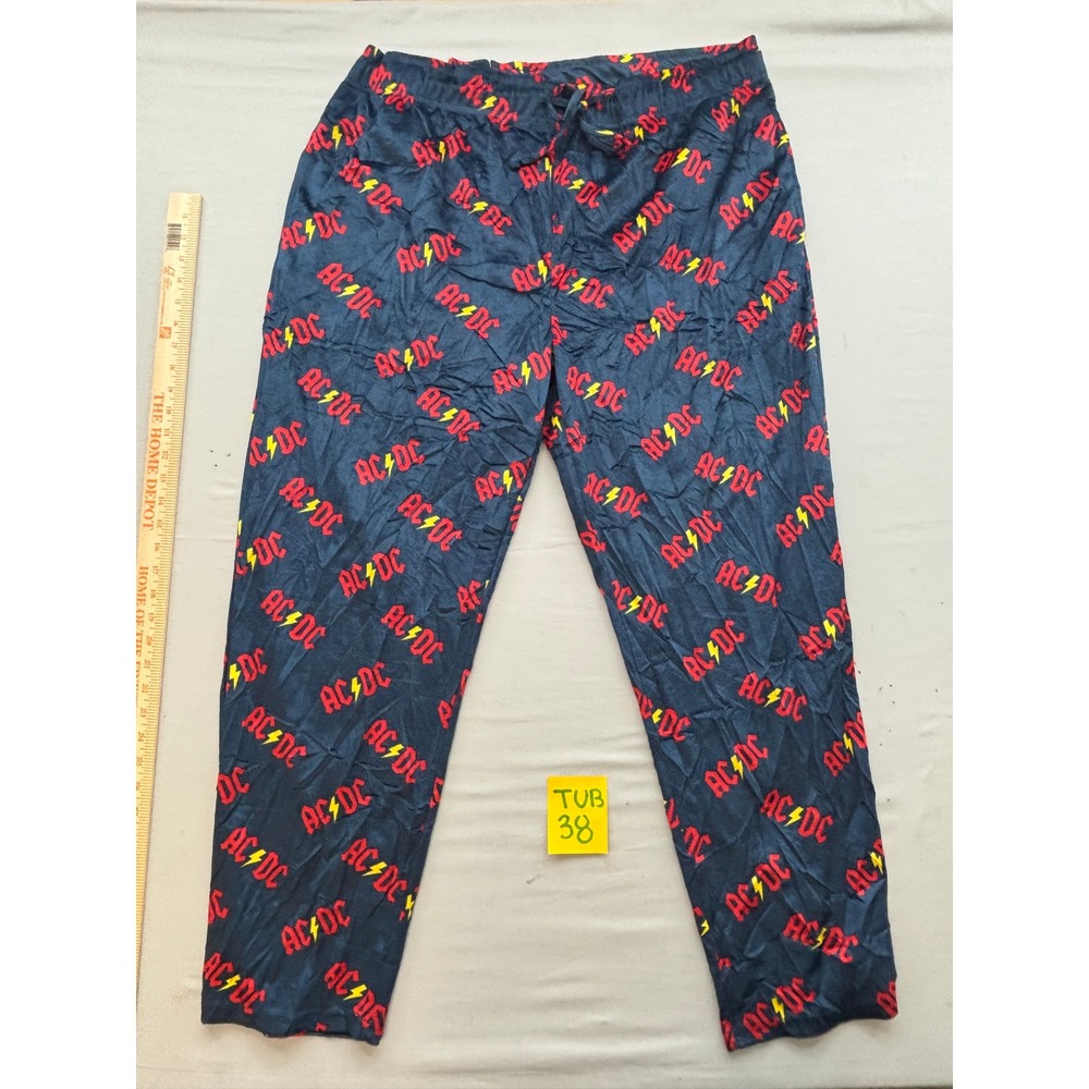 AC/DC Mens Lounge Pajama Pants Navy Blue Fleece Band Logo Lightning Bolt XXL